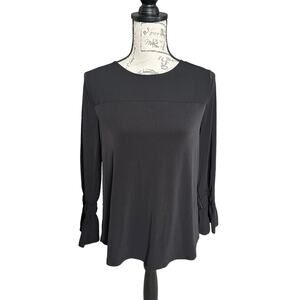 Chico's Long Sleeve Slinky Lattice Back Black Blouse Shirt Top Size 0 Small